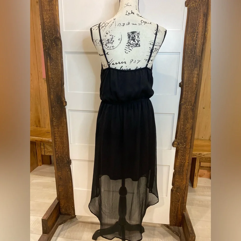 No Boundaries Black Sundress Women’s Large Spaghetti Strap High-Low Hem - Picture 2 of 8
